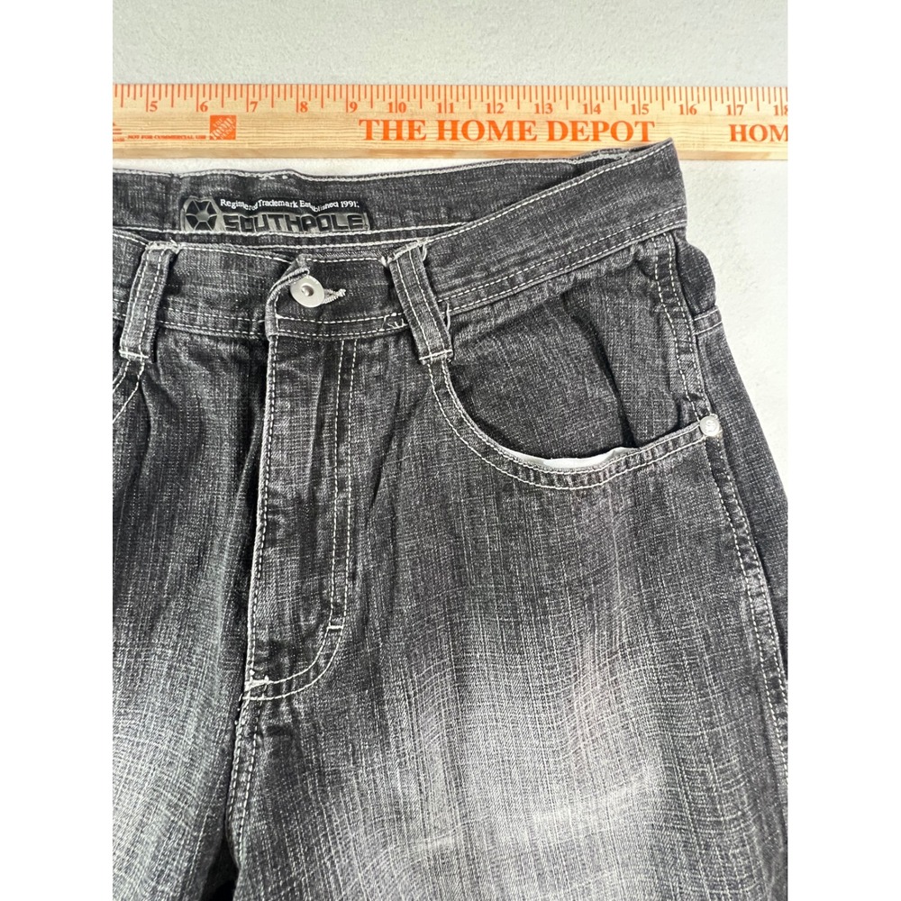 Southpole Mens Baggy Denim Shorts 32 Faded Black Y2K Contrast Stitch Streetwear - Picture 9 of 9